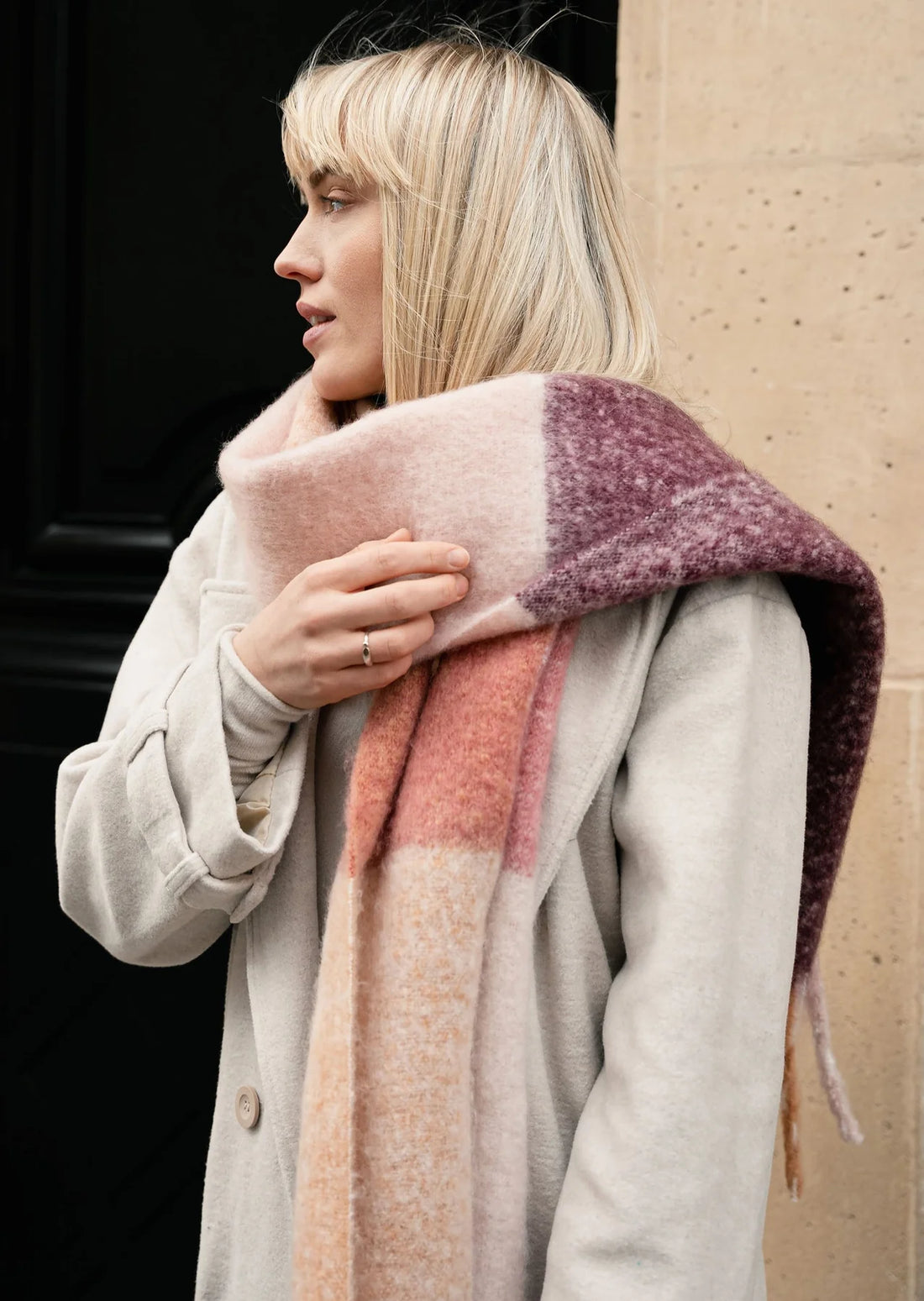 Large Colourblock Boucle Scarf