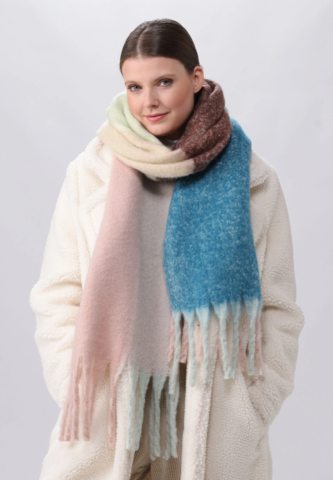 Large Colourblock Boucle Scarf