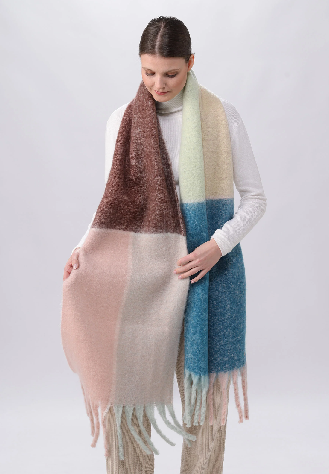 Large Colourblock Boucle Scarf