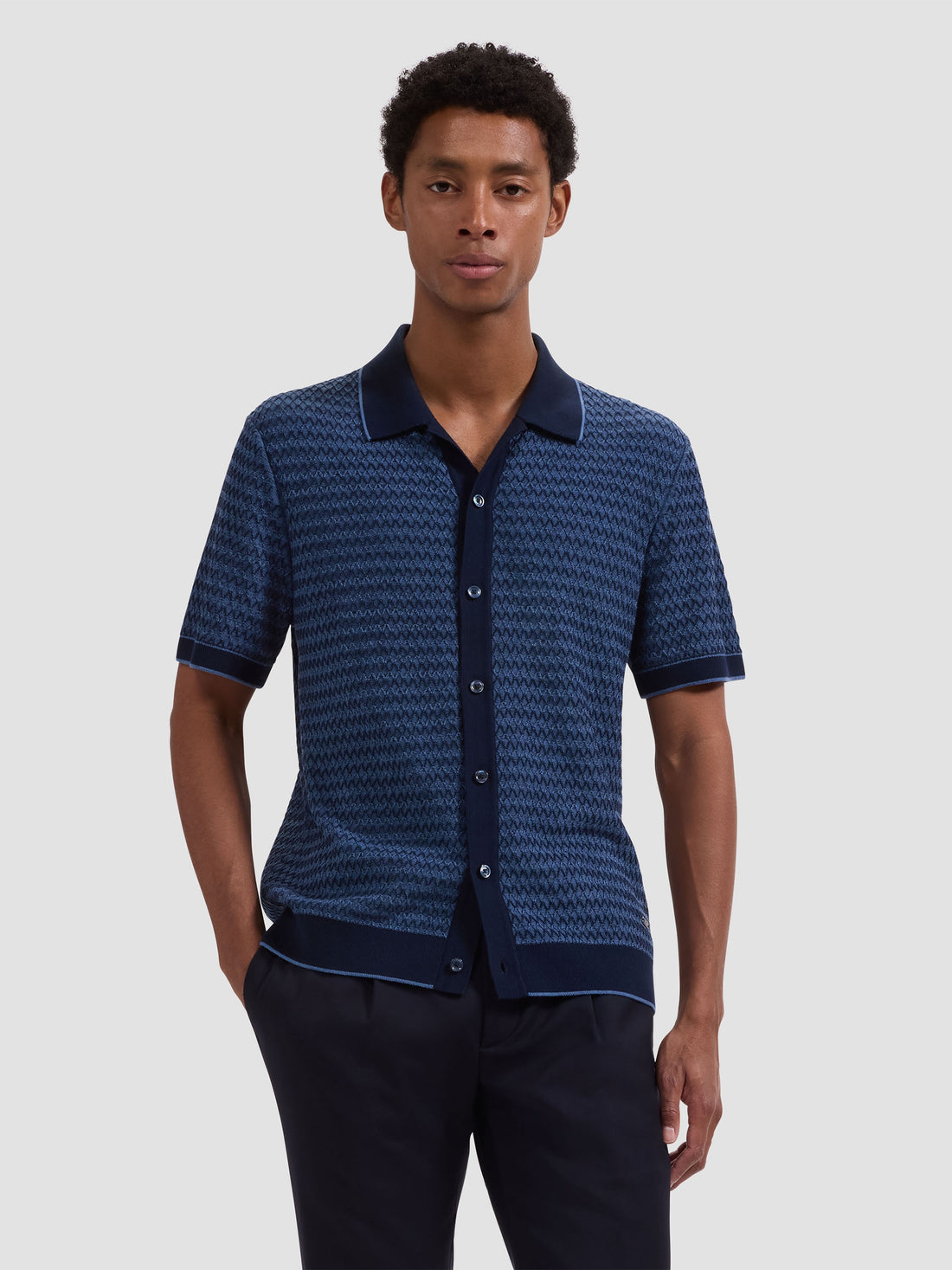 Two-Tone Honeycomb Button Up Polo